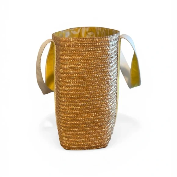 Sunny Hawaii Straw Tote Bag with Yellow Trim and Cream Handles - Picture 5 of 10